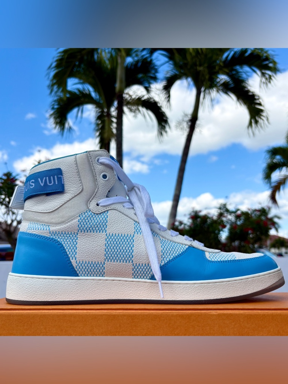Louis Vuitton Blue Damier Sneaker Size 10 US 11 SS 22 High Top Calfskin MS0232 - Picture 11 of 17